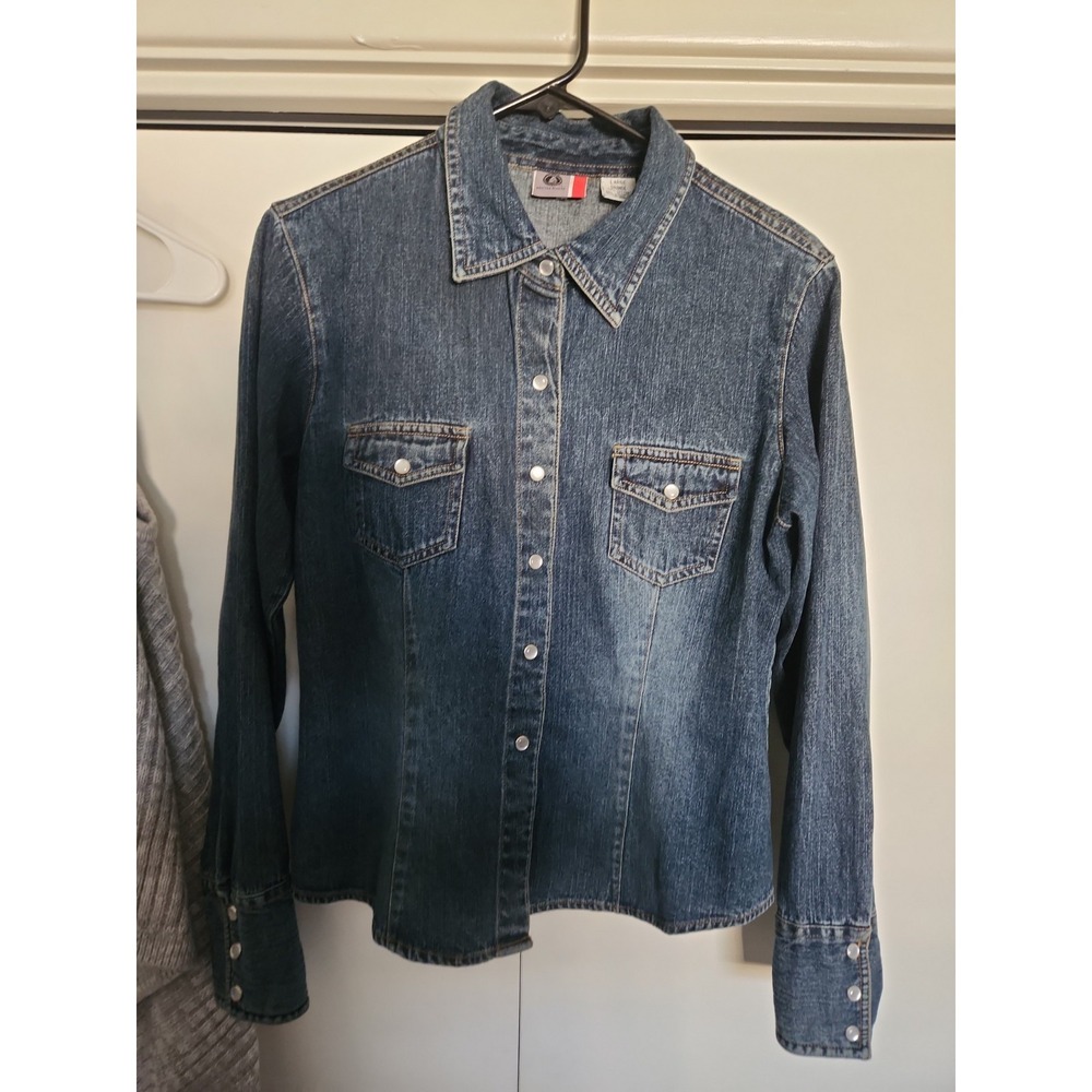 Arizona Jean Company Women's Denim Shirt Dark Blue Size Large